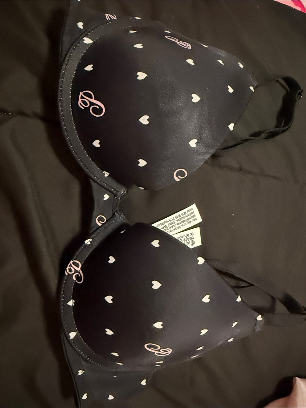 Vs pink black with pink hearts push up bra